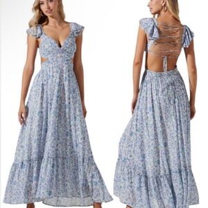 Astr Blue Backless Floral Dress